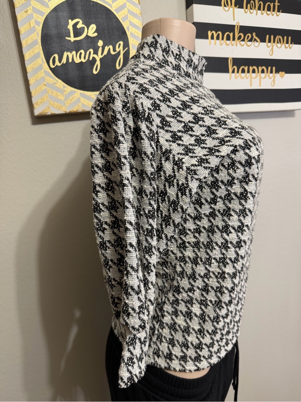 Ann Taylor Black & White Houndstooth Mock Neck Sweater - Picture 4 of 7
